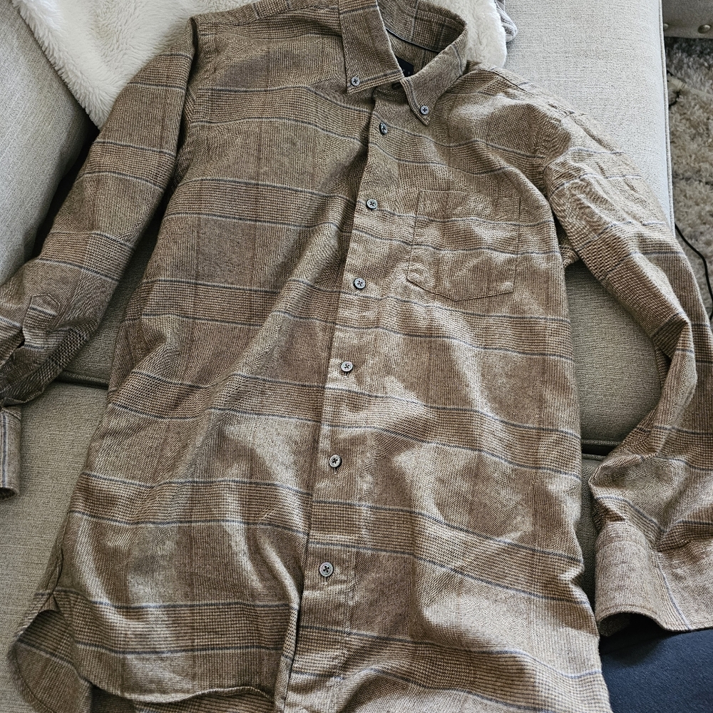Sharkskin Over-Check Plaid Sport Shirt in Sand by Calder Carmel
